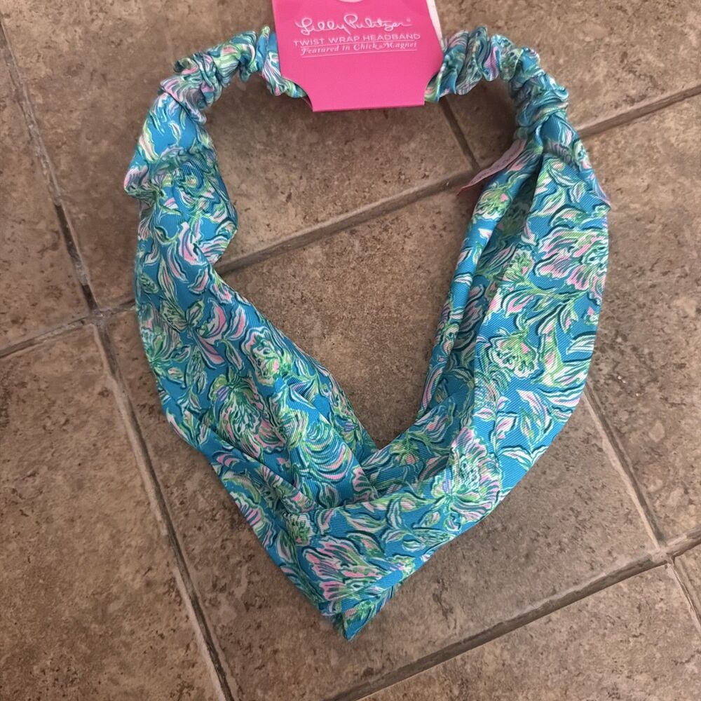 Lilly Pulitzer Twist Wrap Headband Chick Magnet Blue Floral Print Hair Accessory